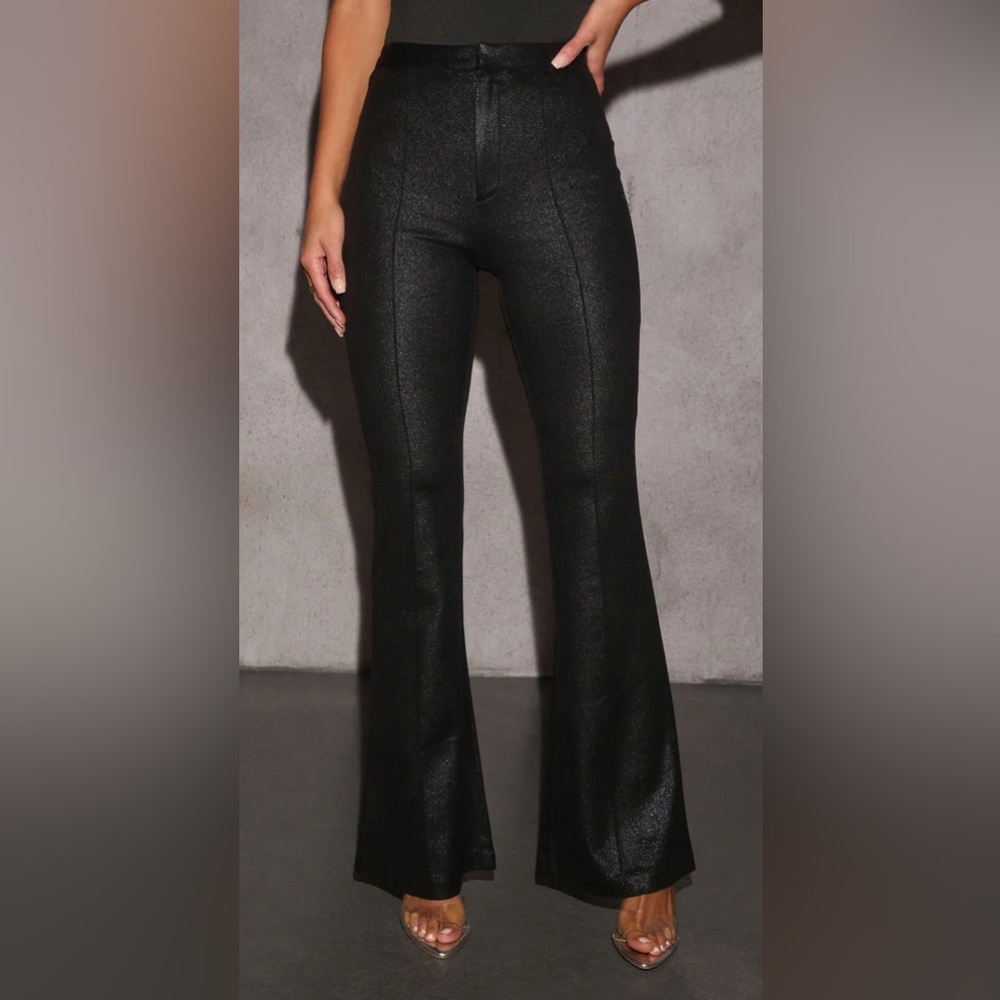 Black Flared Faux Leather Pants; High Rise; Well Made.